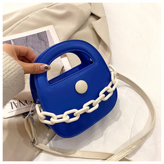 Women Casual Thick Chain Design Solid Color Shoulder Handle Bag