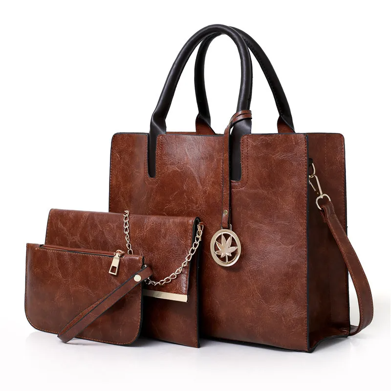 Women Fashion Solid Color Large Capacity PU Wallet Shoulder Handbag