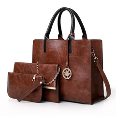 Women Fashion Solid Color Large Capacity PU Wallet Shoulder Handbag