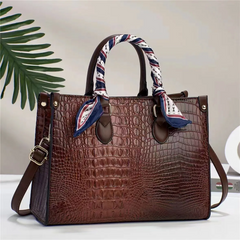 Women Simple Crocodile Print Large Capacity Silk Scarf Embellished Tote