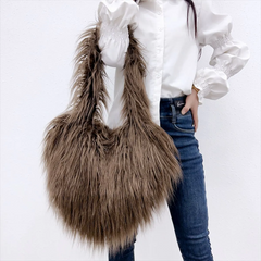 Winter Women Fashion Cute Solid Color Heart Plush Shoulder Bag