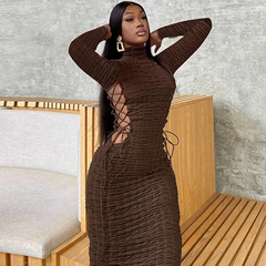 Women Edgy Basic Solid Color Autumn Fashion Turtle Neck Long Sleeve Bodycon Dress