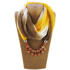 Women Party Cube Shape Resin Pendant Polyester Scarf Necklace