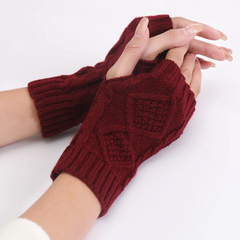 Women Winter Causal Solid Color Knitted Warm Fingerless Gloves