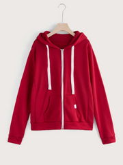 Women Fashion Casual Solid Color Zipper Pocket Hoodies