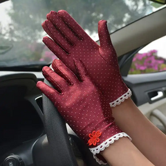 Women Fashion Polka Dot Pattern Lace Stretch Gloves