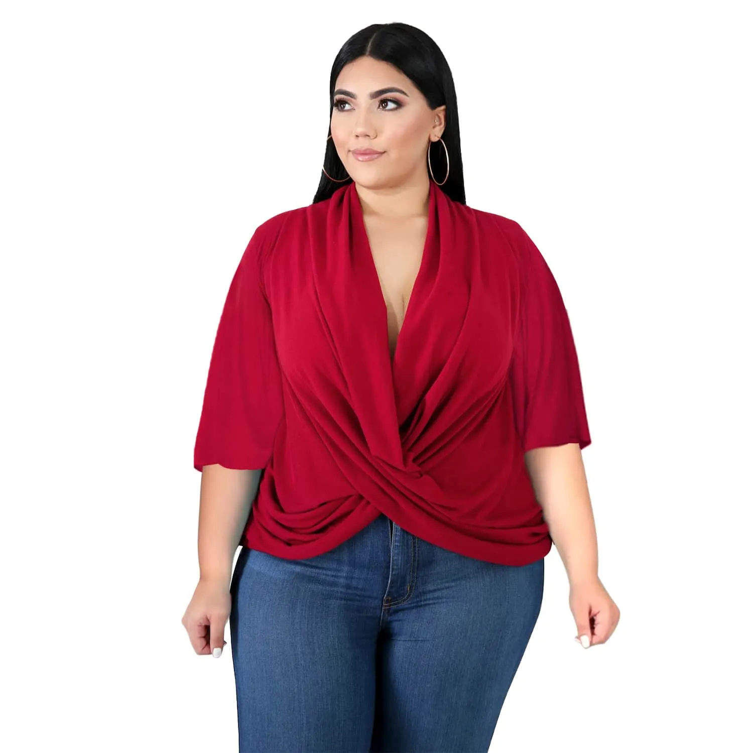 Women Solid Color Dolman Sleeve Irregular Blouse
