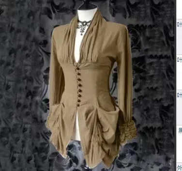 Summer Women Fashion Gothic V-Neck Buckle Long Sleeve Top