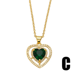 Women Fashion Geometric Heart Moon Green Zircon Necklace