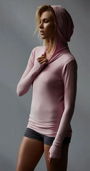 Women Casual Stretch Hooded Long Sleeve Mittens Running Sports Sweatshirt