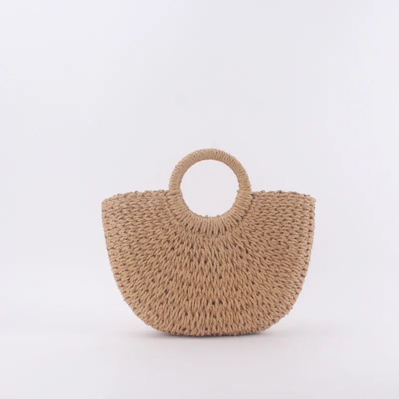 Rope Round Bucket Straw Woven Bag