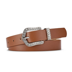 Fashion Elegant Rhinestone Inlaid Pin Buckle Simple Women Pu Belt