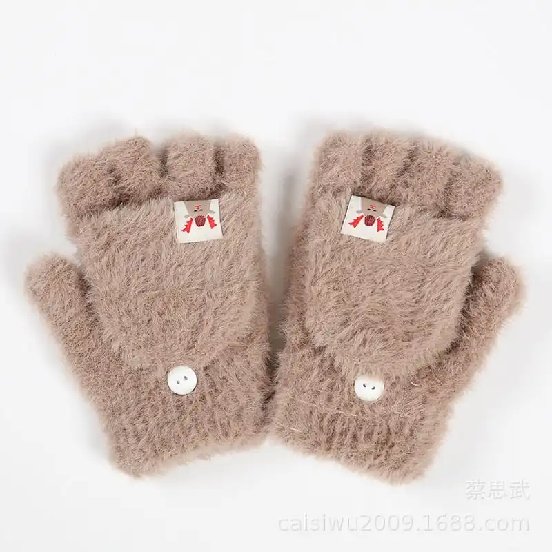 Fashion Plush Half Finger Flip Gloves