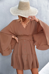 Women Basic Elegant V Neck Summer Irregular Backless Solid Color Loose Dress