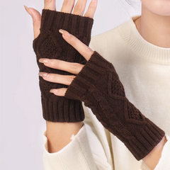 Women Winter Causal Solid Color Knitted Warm Fingerless Gloves