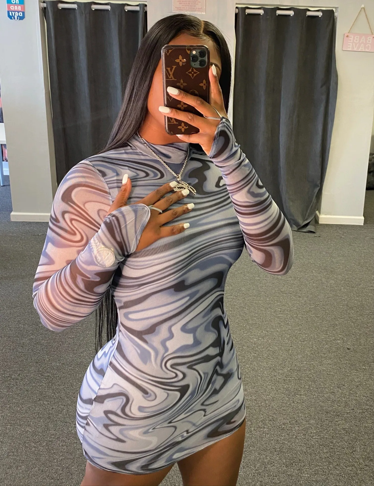 Women'S Fashion Sexy Printing Long Sleeve Hip Wrap Dress