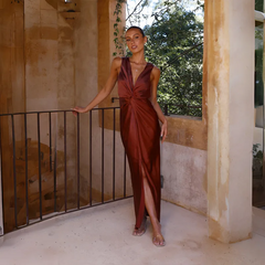 Women Elegant Sexy V-Neck Sleeveless Backless Split Maxi Dress