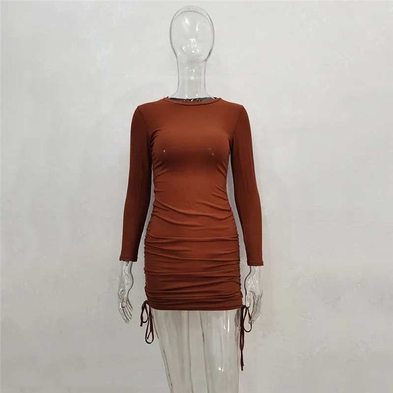 Women Fashion Solid Color Drawstring Bodycon Dresses