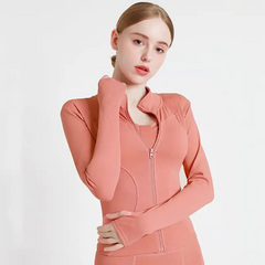 Women Fashion Solid Color Quick-Drying Sport Zipper Coat