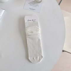 Women Summer Thin Piled Solid Color Cotton Mid-Length Socks