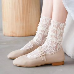 Women Fashion Vintage Lace Floret Spring And Summer Thin Hollow Mesh Socks