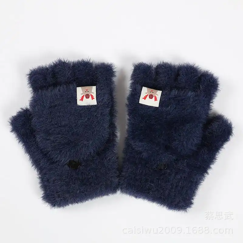 Fashion Plush Half Finger Flip Gloves