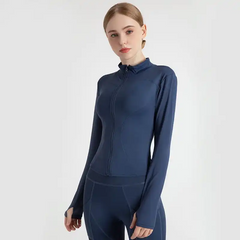 Women Fashion Solid Color Quick-Drying Sport Zipper Coat