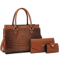 Women Fashion Retro Large Capacity Crocodile Pattern Handbag Purse Set