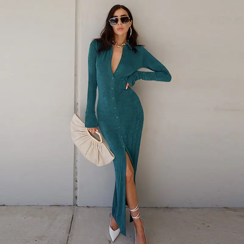 Women Fashion Lapel Single-Breasted Dress