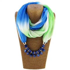 Women Party Cube Shape Resin Pendant Polyester Scarf Necklace