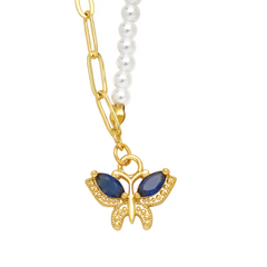 Women Fashion Personality Pearl Butterfly Pendant Necklace