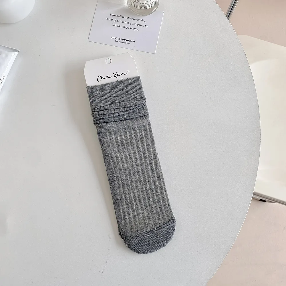 Women Summer Thin Piled Solid Color Cotton Mid-Length Socks