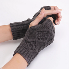 Women Winter Causal Solid Color Knitted Warm Fingerless Gloves