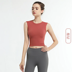 Women Casual Tight Solid Color Round Neck Sleeveless Sports Tank Top