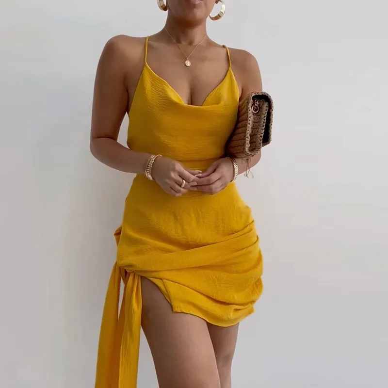 Sleeveless Irregular Hem Sexy Backless Slip Dress