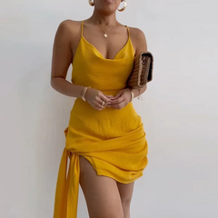 Sleeveless Irregular Hem Sexy Backless Slip Dress