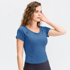 Women'S Fitness Short Sleeve Round Neck Skinny Quick Dry Sports T-Shirt