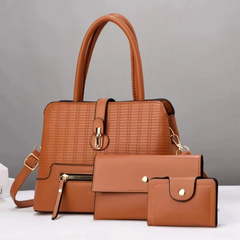 Women Fashion Solid Color Embossed Coin Purse Zipper Handbag Set