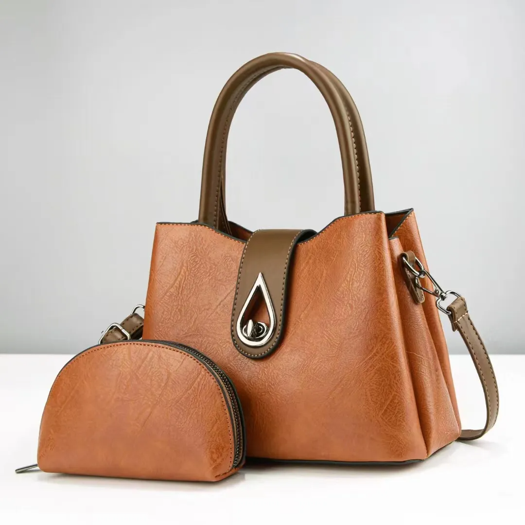 Women Simple Fashion Large Capacity PU Zipper Wallet Handbag Set