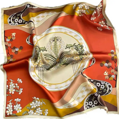 Fashion Elehant Women Spring Summer Flower Printed Stripe Satin Scarf