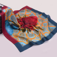 Fashion Elehant Women Spring Summer Flower Printed Stripe Satin Scarf