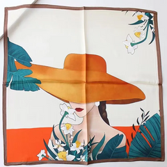 Fashion Elehant Women Spring Summer Flower Printed Stripe Satin Scarf