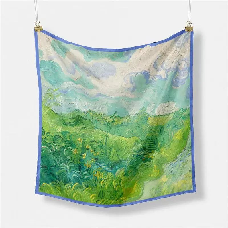 Fashion Elehant Women Spring Summer Flower Printed Stripe Satin Scarf
