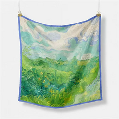 Fashion Elehant Women Spring Summer Flower Printed Stripe Satin Scarf