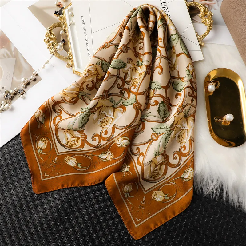 Imitation Silk Women 70 Small Square Scarf