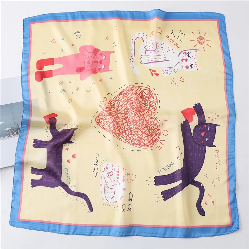 Animal Cartoon Rabbit Pattern Silk Like Sating Scarf