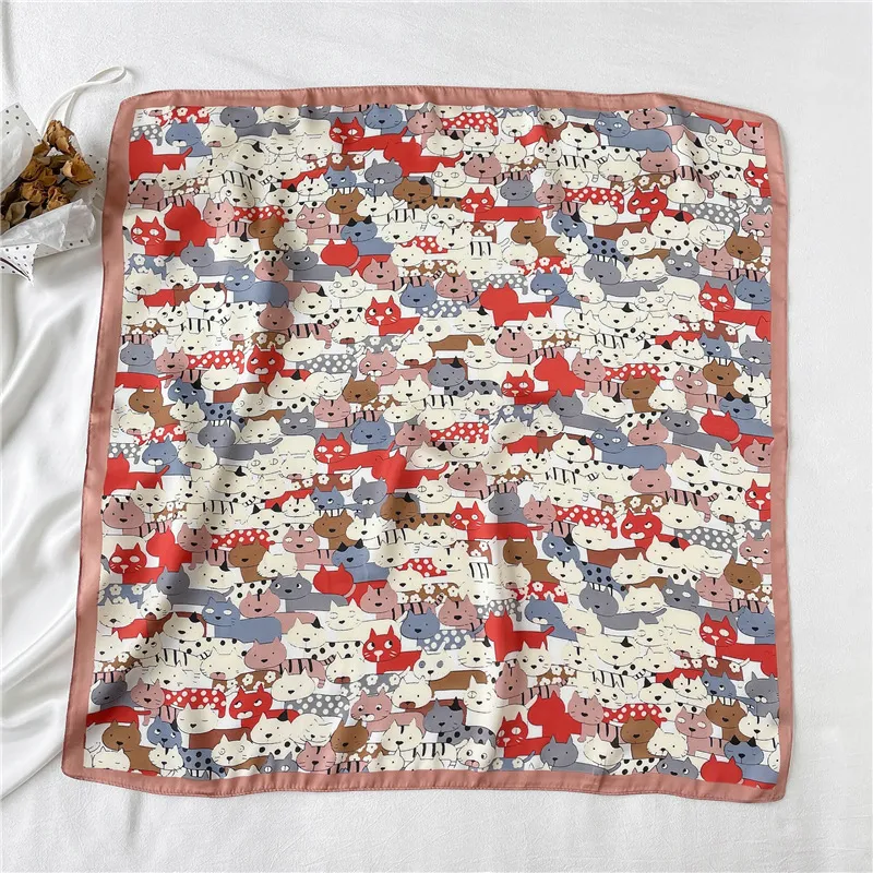 Animal Cartoon Rabbit Pattern Silk Like Sating Scarf