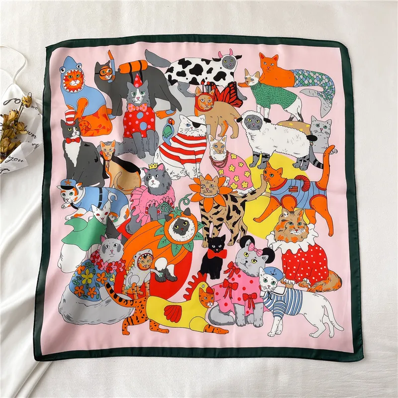 Animal Cartoon Rabbit Pattern Silk Like Sating Scarf