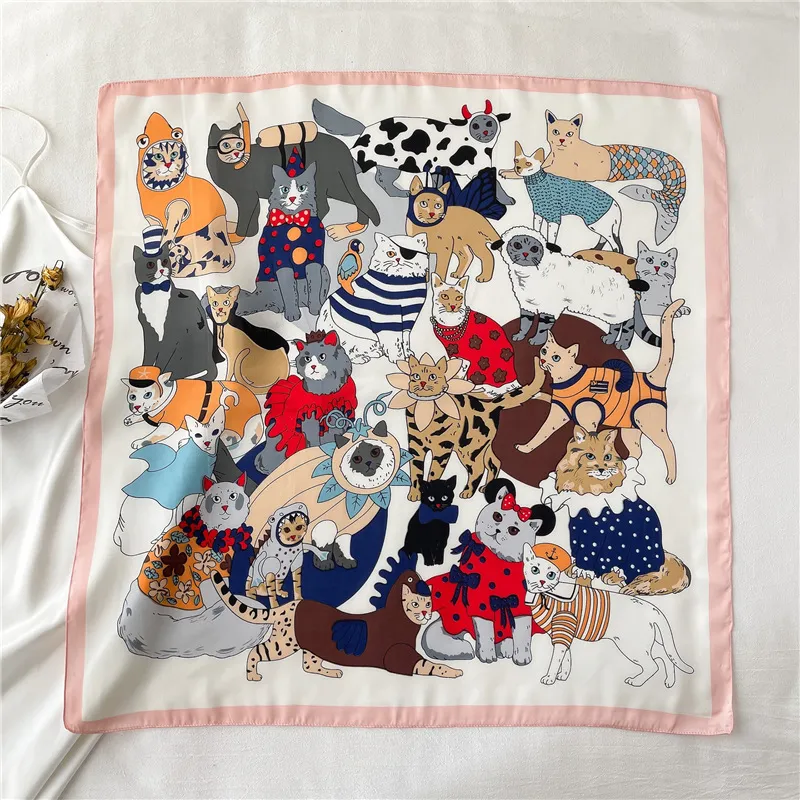 Animal Cartoon Rabbit Pattern Silk Like Sating Scarf