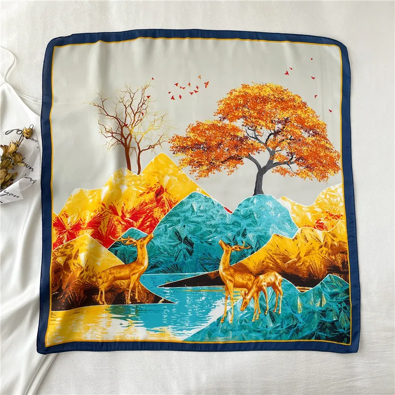 Animal Cartoon Rabbit Pattern Silk Like Sating Scarf